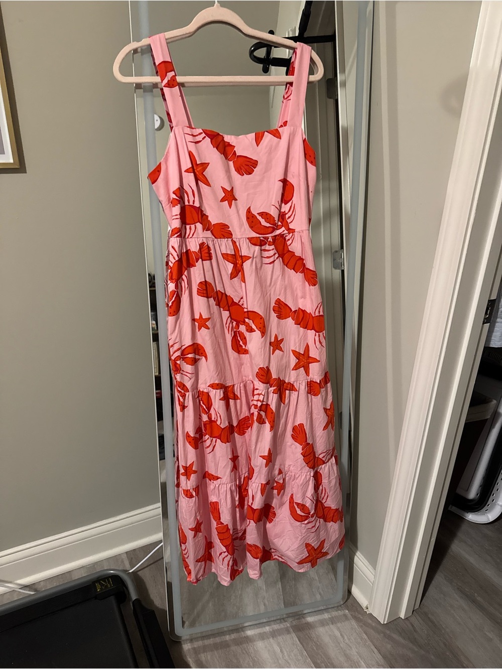J. Crew Pink Midi Sundress with Red Lobster Print